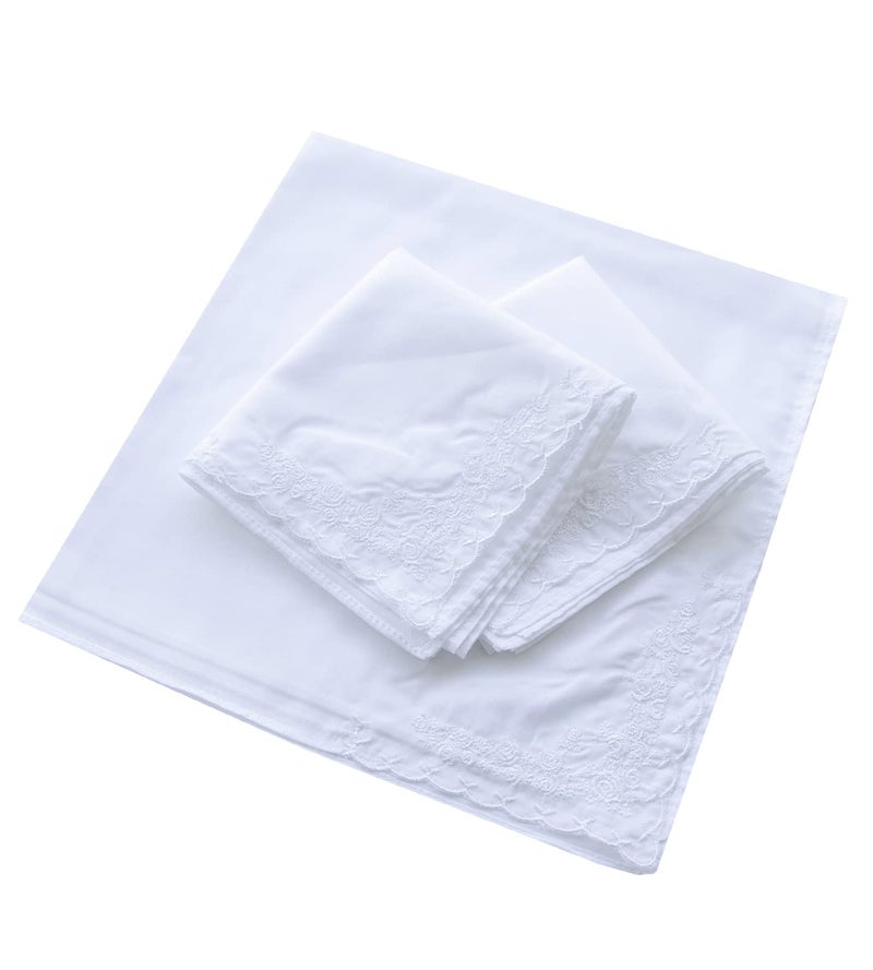 CoCoUSM Womens Large Soft White Embroidered Handkerchiefs - 60s Cotton Square 16" - Image 3